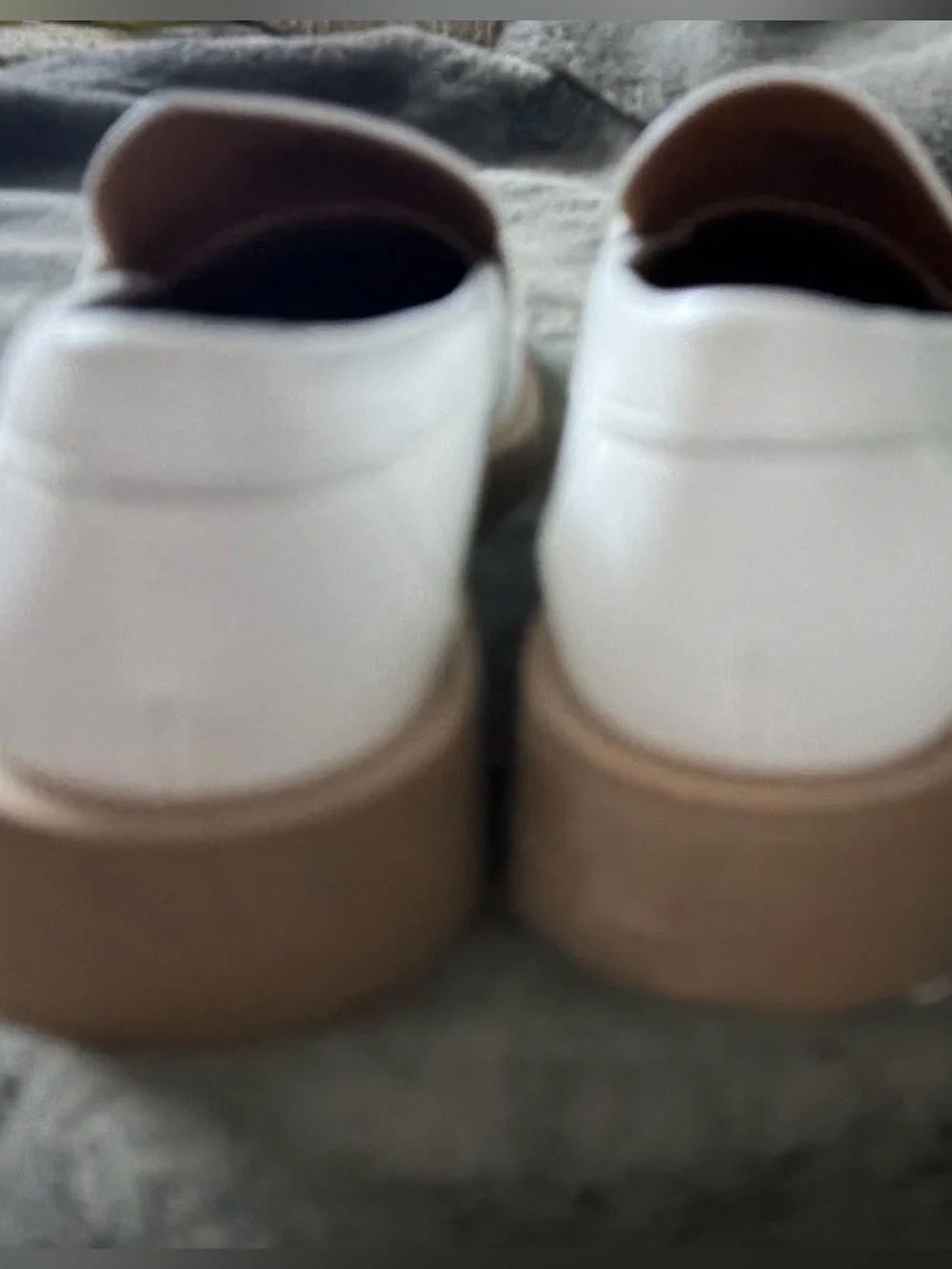 White Penny Loafers with Tan Lug Sole -